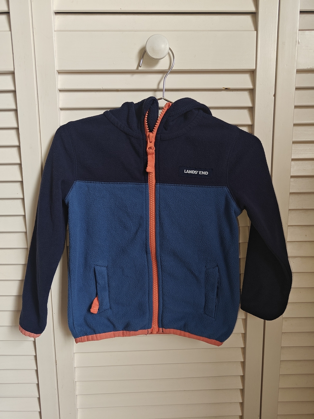 Lands' End Kids' Hooded Fleece Jacket Color Block Blue Orange 2T